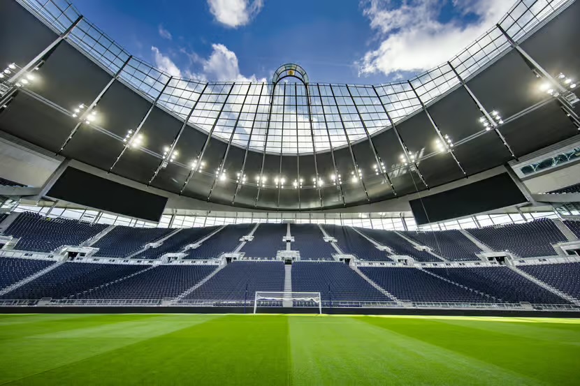 View across the pitch inside Tottenham Hotspur Stadium