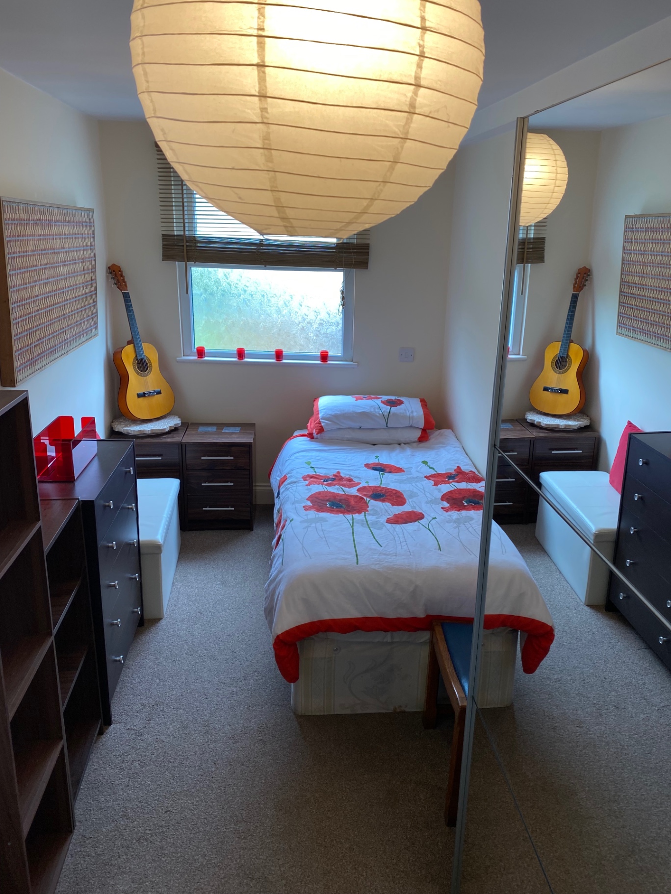 Bedroom with poppy bedding
